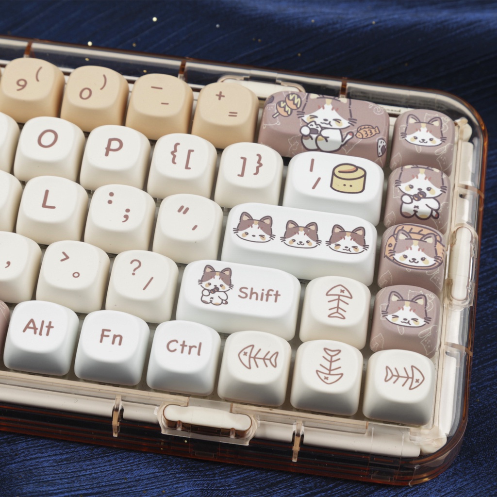 Mèo Tham Lam Keycaps MOA Profile Hoạt Hình Mèo Con PBT Dye Sub Bàn Phím Cơ Keycap