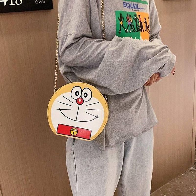 Túi dễ thương nữ thời trang phim hoạt hình vui nhộn tinkerbell mèo đeo vai túi tròn messenger túi doraemon
