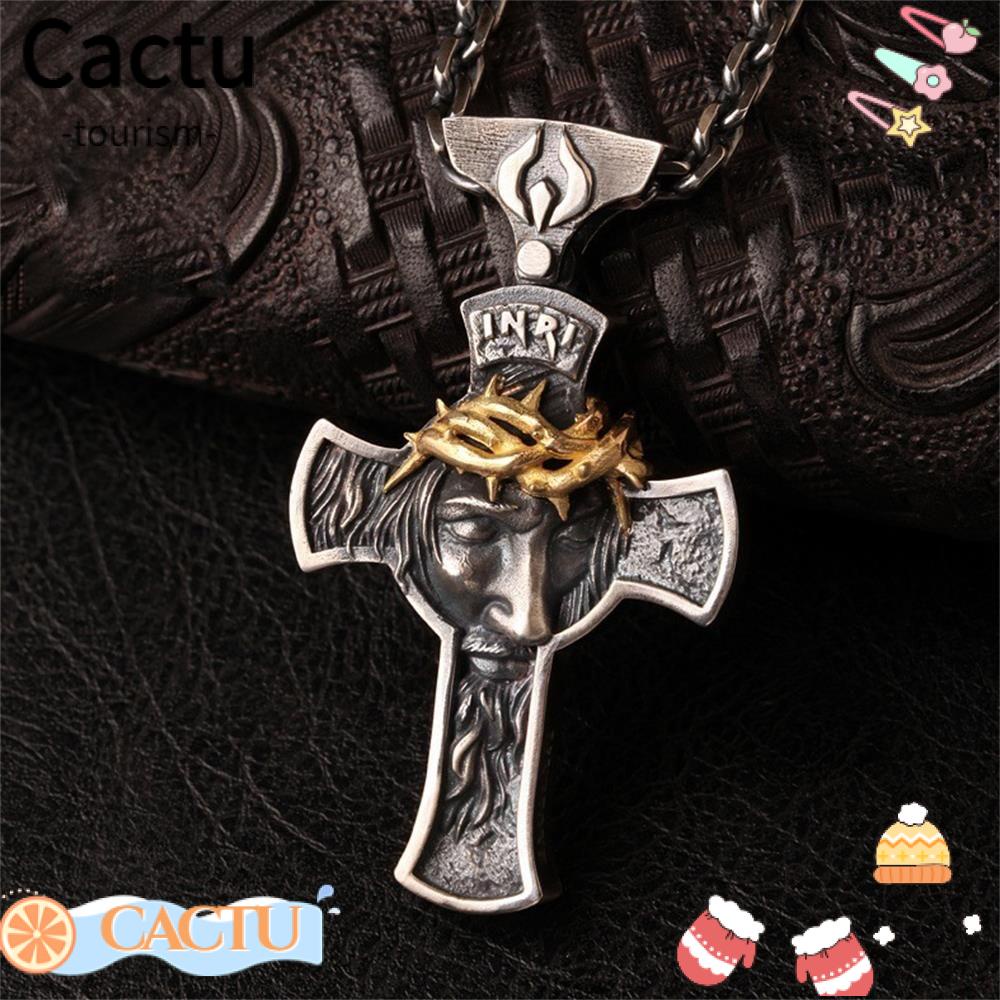 Cactu chúa giêsu vòng cổ chữ thập dây đen oxy hóa huy chương chúa kitô phụ kiện cơ đốc titan thép choker