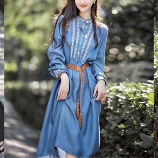Váy nhân dòng gypsy tencel denim thêu mềm mại mát mẻ nhanh chóng phong cách bohemian ban đầu q