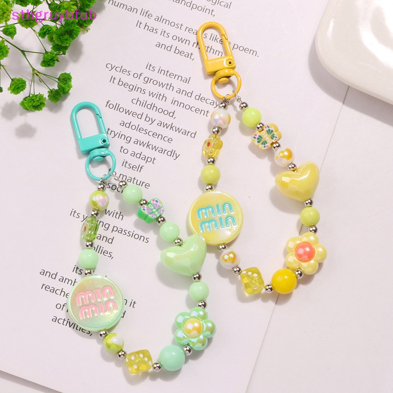 Sthb acrylic màu-mạ trái tim tình yêu móc khóa hoa dễ thương đính cườm túi đeo chìa khóa mặt dây chuyền ch phụ kiện trang trí hộp đựng tai nghe vn