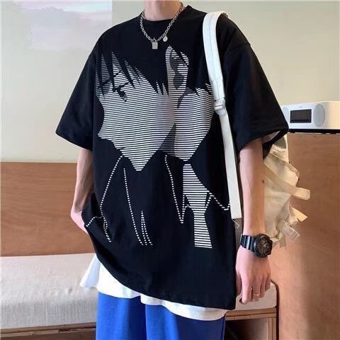 Áo thun YOUTANG tay ngắn dáng rộng phong cách Hồng Kông hợp thời trang cho nam và nữ