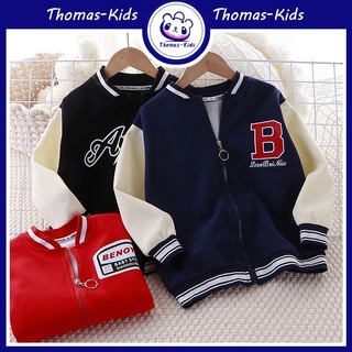  áo khoác trẻ em 2-10y cotton tương phản khâu áo khoác đồng phục bóng chày áo khoác cho bé trai và bé gái