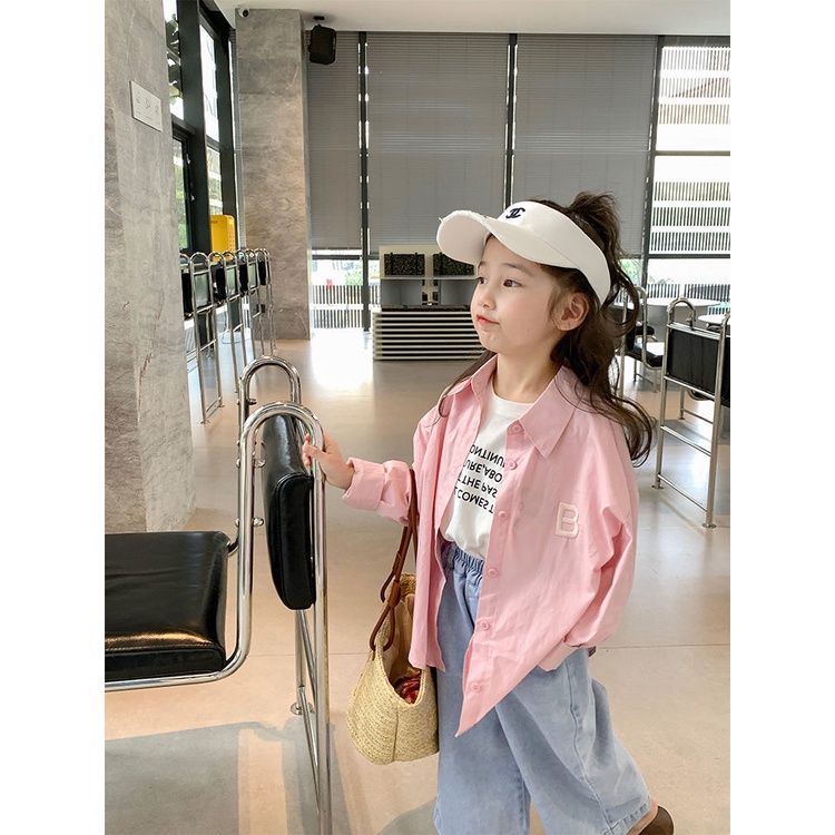 Áo sơ mi rộng rãi cho bé gái 2023 new letter children all-match sweet cool long sleeve top