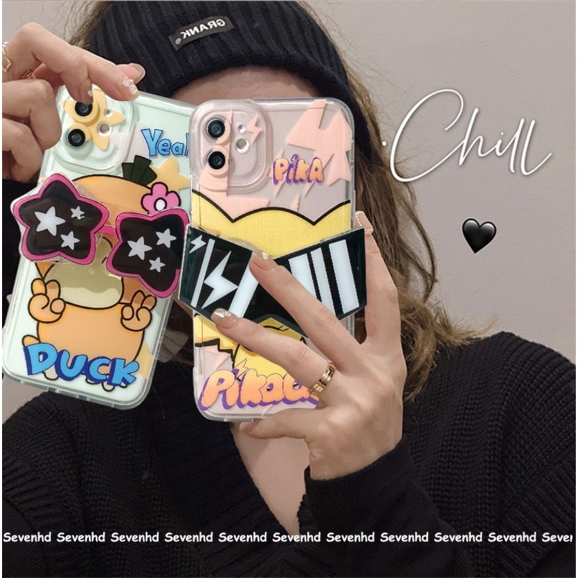 Tương thích cho iphone 14 13 12 11 pro max se2020 x xr xs max 7 8 6 6s plus angel eyes phone case with sunglasses holder ins cartoon cute pikachu protective cover