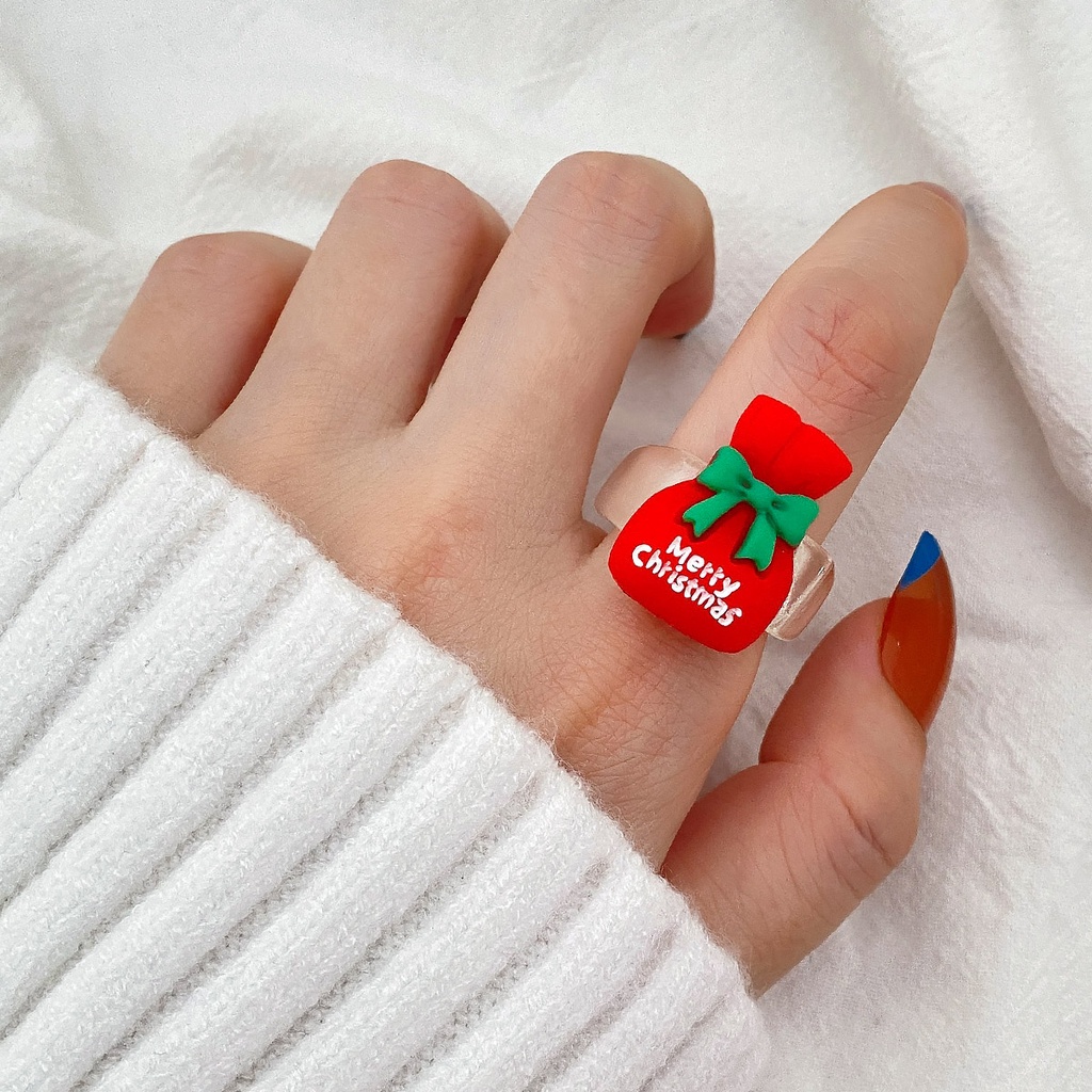 Hàn quốc instagram giáng sinh cá tính nhẫn hoạt hình dễ thương ông già noel elk snowman resin ring 100 với trang trí nữ bạn gái món quà giáng sinh