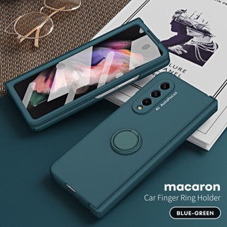 Macaron skin soft phone case cho samsung galaxy z fold 5 fold 4 fold 3 fold 2 car magnet bracket housing hinge with tempered glass protector film