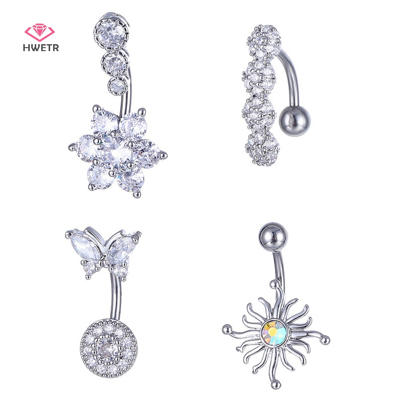 Khuyên rốn HWETR bằng thép không gỉ đính đá nhiều hình dạng gợi cảm