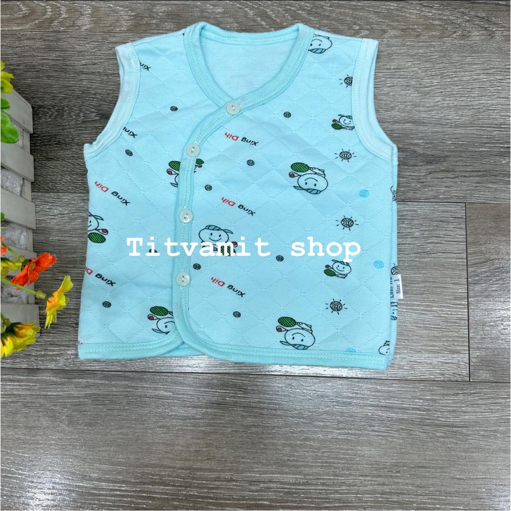 Áo gile vải trần bông cúc chéo họa tiết cho bé mặc thu đông