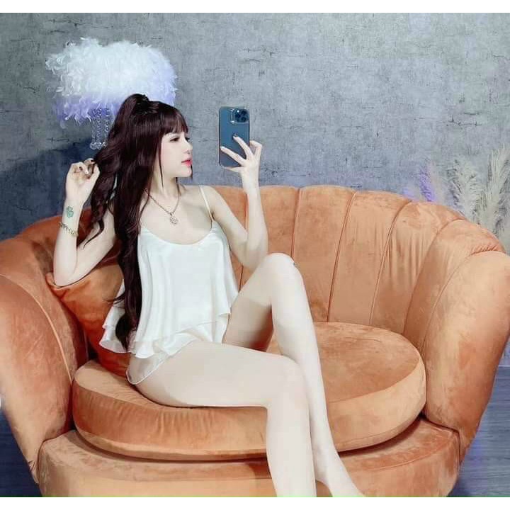 Đồ ngủ sexy nữ Olici bộ ngủ 2 dây đồ bộ nữ đồ mặc nhà hai tầng mùa hè mát mẻ chất lụa satin thoáng mát.