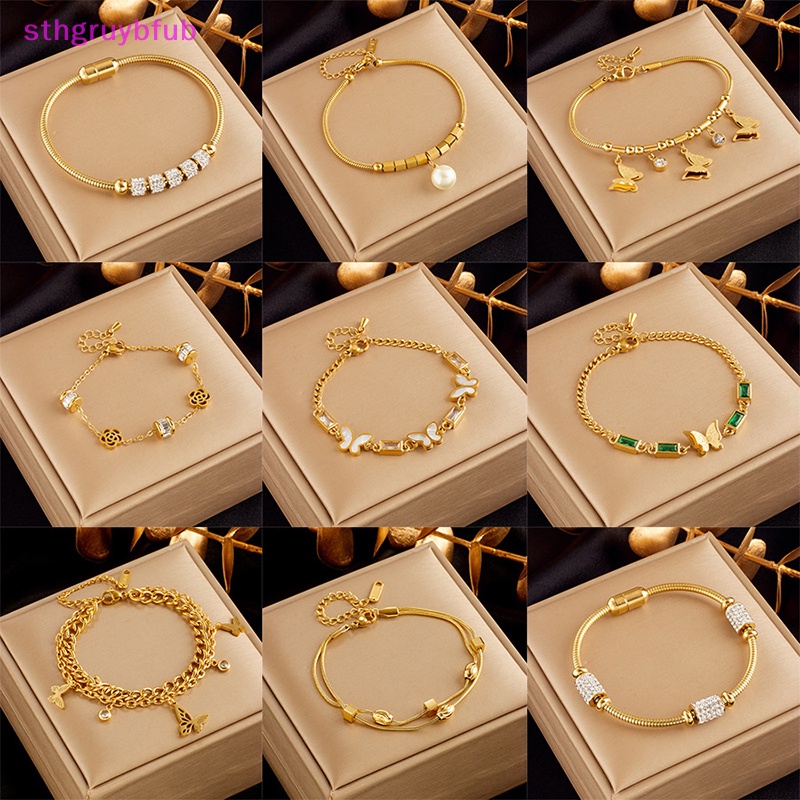 Sthb titan thép bướm mặt dây chuyền vòng tay cho phụ nữ cô gái thời trang màu vàng không phai màu chuỗi đeo tay trang sức quà tặng vn