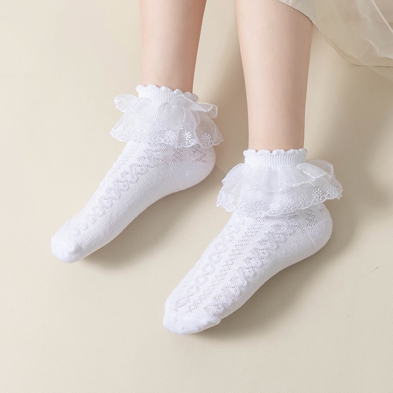 Vớ cotton Cổ Thấp Phối Ren Thời Trang Xuân Thu Cho Bé Gái