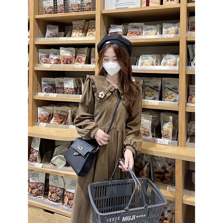 Đầm Nữ Tay Dài Cổ Búp Bê Phong Cách Hàn Quốc