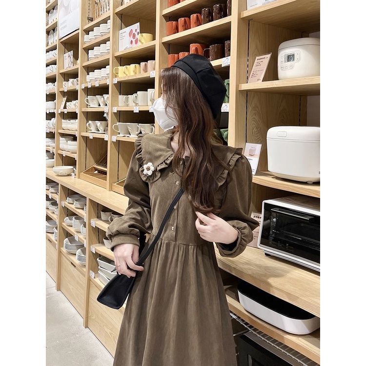 Đầm Nữ Tay Dài Cổ Búp Bê Phong Cách Hàn Quốc