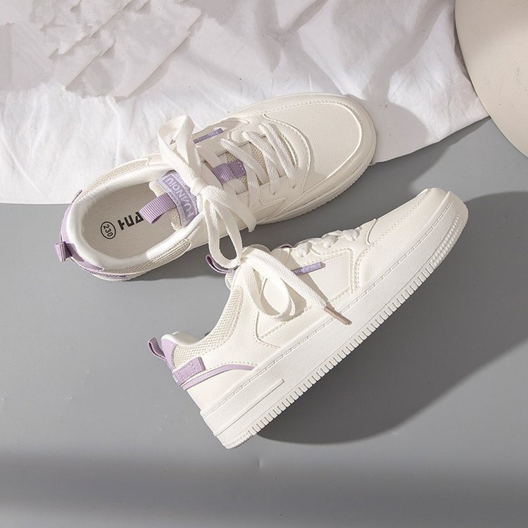 Giày trắng đế dày phong cách hàn quốc, giày bảng màu tím mới, giày thể thao đa năng phong cách hồng kông sinh viên
