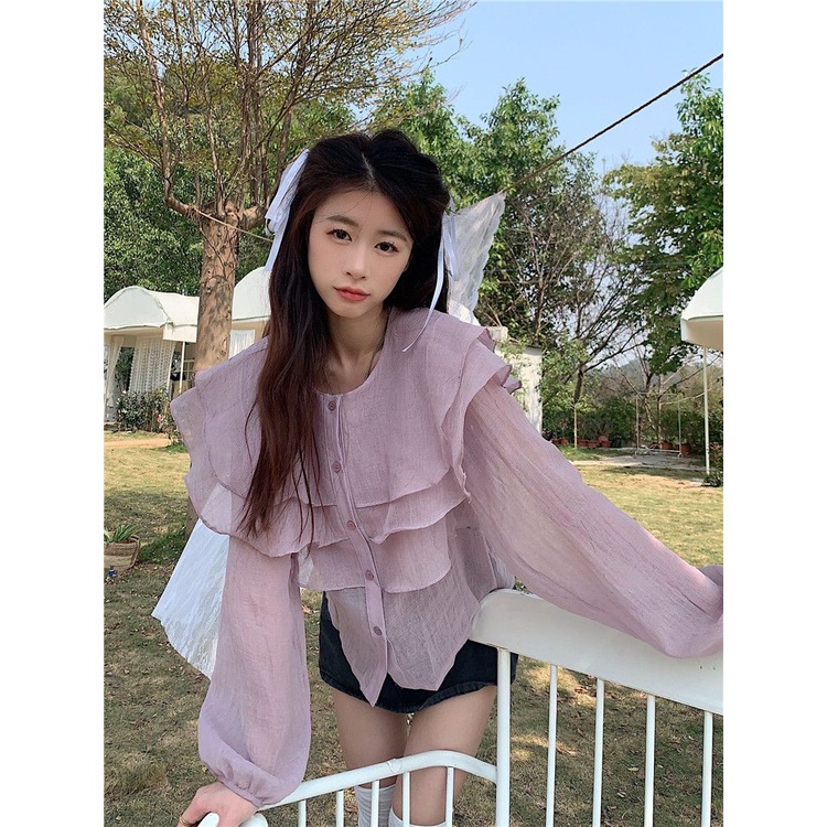 Áo Sơ Mi chiffon Cổ Búp Bê Phong Cách Pháp Thời Trang Mùa Xuân 2023 Mới Cho Nữ