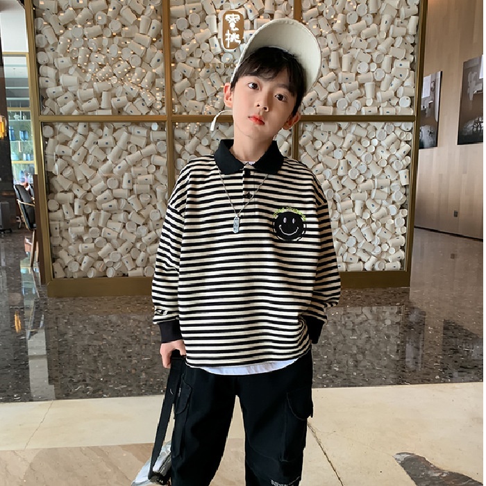 Áo sweater Tay Dài Họa Tiết Kẻ Sọc Phong Cách Hàn Quốc Thời Trang Cho Bé Trai