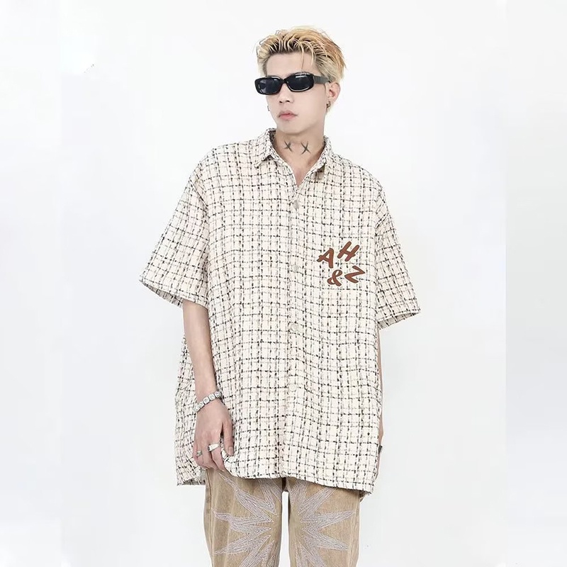 Sinransinya Áo Sơ Mi cotton Lanh Thêu Họa Tiết Sọc Caro Phong Cách hip hop Đường Phố Mỹ Thời Trang Cho Nam Và Nữ