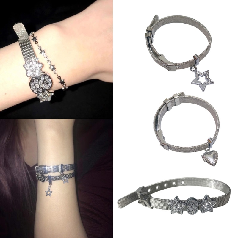 Vòng Tay Mạ Vàng 2K Mặt Hình Ngôi Sao / Trái Tim May Mắn Dễ Thương Cho Nữ