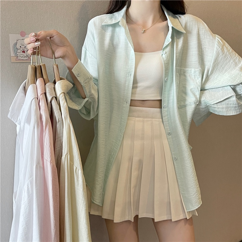 Áo Sơ Mi Chống Nắng Tay Dài Dáng Rộng Màu Trơn Thời Trang Mùa Hè Mới Cho Nữ