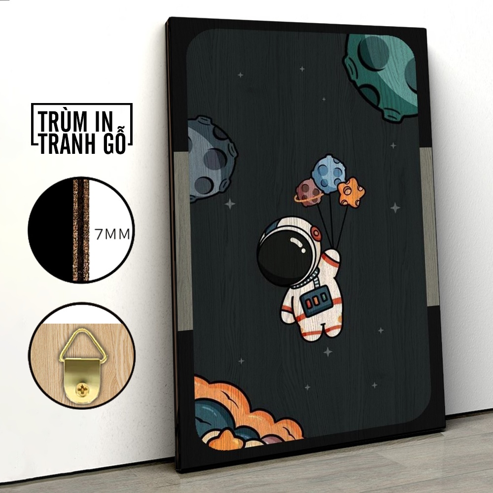 Tranh in gỗ trang trí nội thất Astronaut decor phòng ngủ phòng khách văn phòng