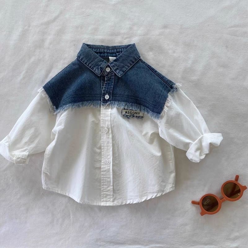 Áo Sơ Mi Denim Tay Dài Phong Cách Hàn Quốc Thời Trang Mùa Xuân Cho Bé Trai / Gái