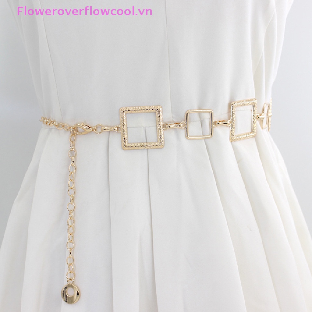 Thắt Lưng Dạng Xích Hình Vuông Bằng Kim Loại Có Thể Điều Chỉnh Thời Trang Cho Nữ