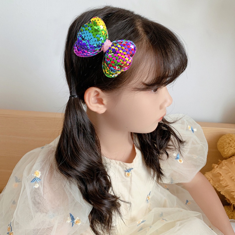 Kẹp Tóc Nơ Đính Kim Sa Lấp Lánh Nhiều Màu Mới Cho Bé Gái