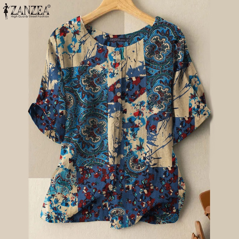 Zanzea Áo Thun Nữ Ngắn Tay Cổ Tròn In Hoa Thời Trang