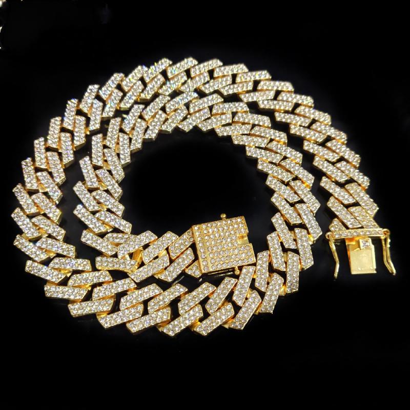 Cuban Necklace Luxury Shiny Hip Hop Diamond Chain Fashion 20mm Width Inlaid AAA Rhinestone SX