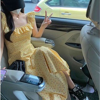Đầm Dáng Chữ a Không Tay Cổ Vuông Họa Tiết Hoa Phong Cách Hàn Quốc Thời Trang Mùa Hè Hàng Mới 2023