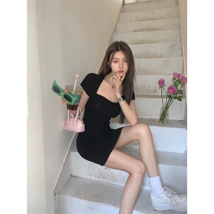 Đầm Dệt Kim Cổ Vuông Dáng Ôm Thời Trang Mùa Hè Pháp Dành Cho Nữ