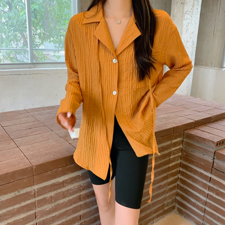 Áo Sơ Mi Nữ Màu Trơn Xếp Ly Thư Giãn Mới