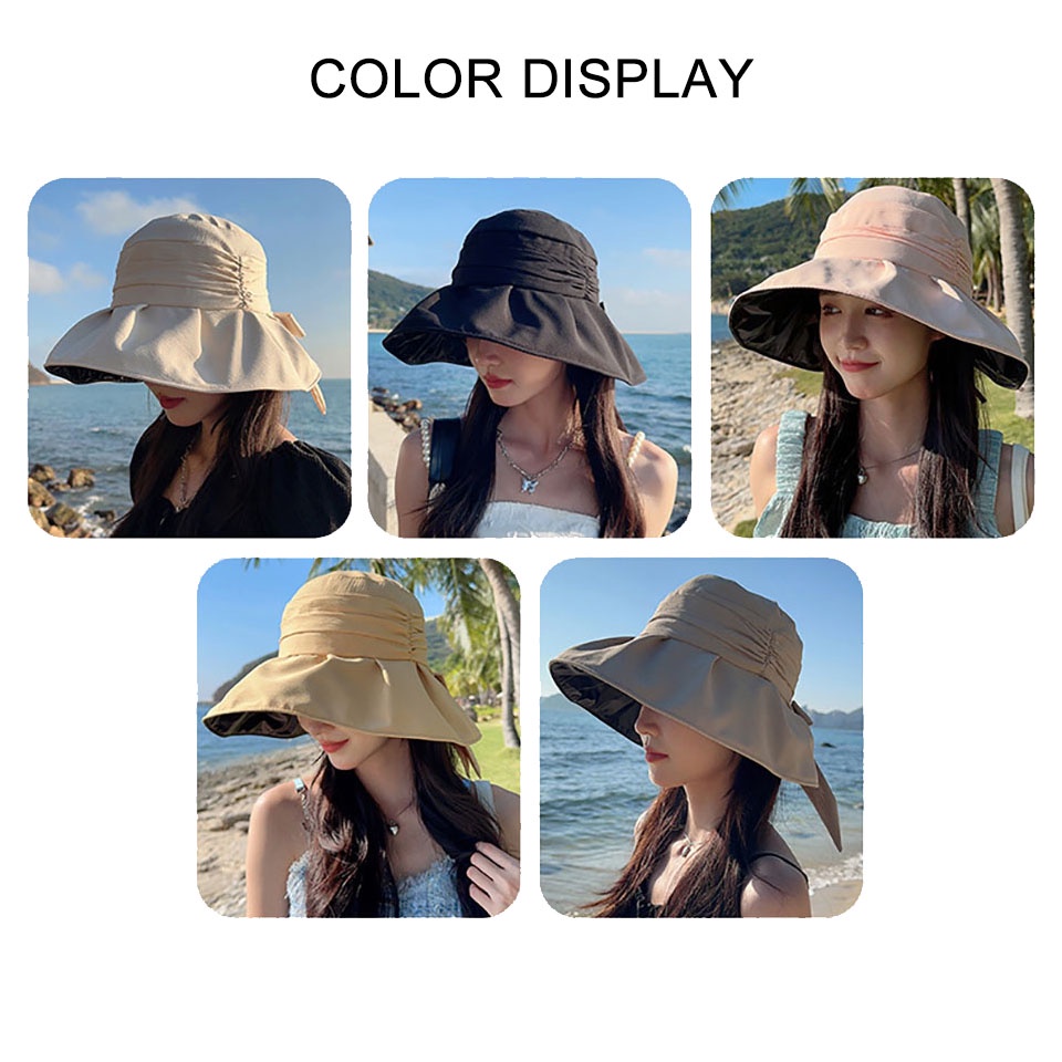 Mũ Tai Bèo Chống Nắng Tia UV Dán Keo Đen Đính Nơ Thời Trang Mùa Hè Cho Nữ
