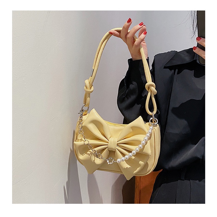 Favour Túi Xách Đeo Dưới Cánh Tay Đính Nơ Ngọc Trai Phối Dây Xích Thời Trang Mới Cho Nữ