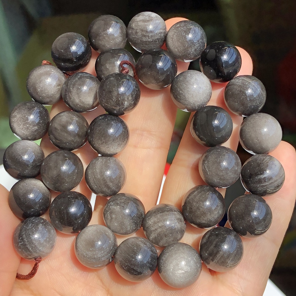 Chuỗi Hạt Đá Obsidian Màu Đen / Bạc Tự Nhiên Chất Lượng Cao Dùng Làm Trang Sức DIY