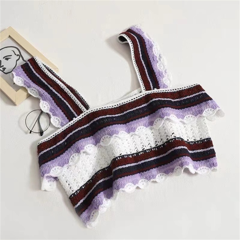 Áo Croptop Hai Dây Cổ Vuông Đan Móc Phối Bèo Dễ Thương Thời Trang Cho Bạn Gái