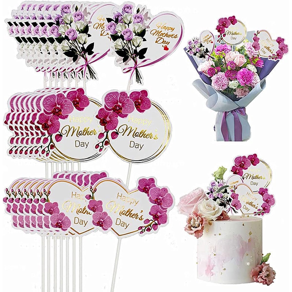 Happy mother 'S Day Nón Giấy Hình Hoa Hồng / Bướm / Hoa Lan / Cánh Bướm Tròn Thích Hợp Để Trang Trí Bánh Kem