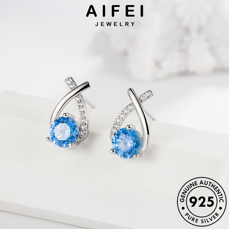 AIFEI JEWELRY quốc thật sức tai tròn giảm loại nữ bông 925 nhiệt Thời khuyên hàn trang kiện tua thời xỏ nguyên bản độ bạc aquamarine vàng phụ vành E177