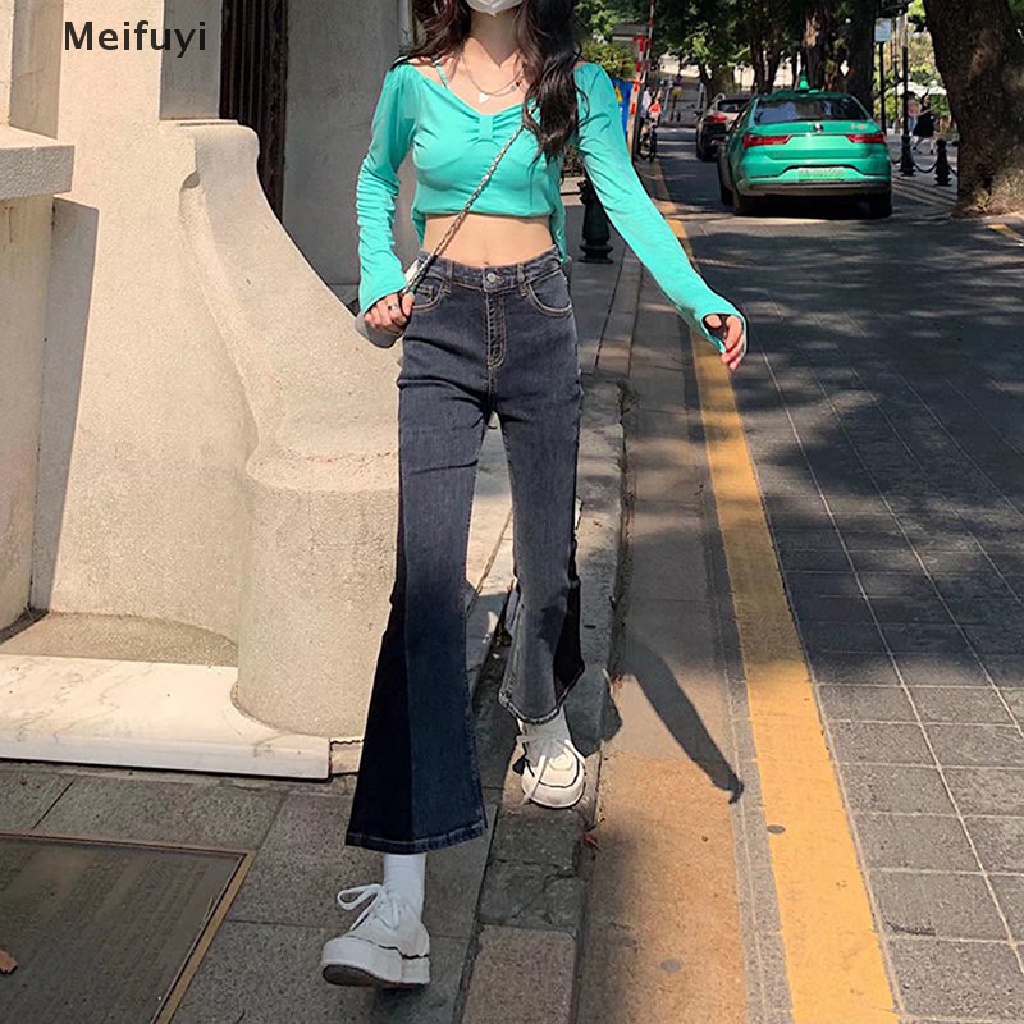 Quần Jean Ống Loe Dài Ngang Mắt Cá Chân Thời Trang Hàn Quốc Y2k Phong Cách Vintage Đơn Giản Dễ Phối Đồ