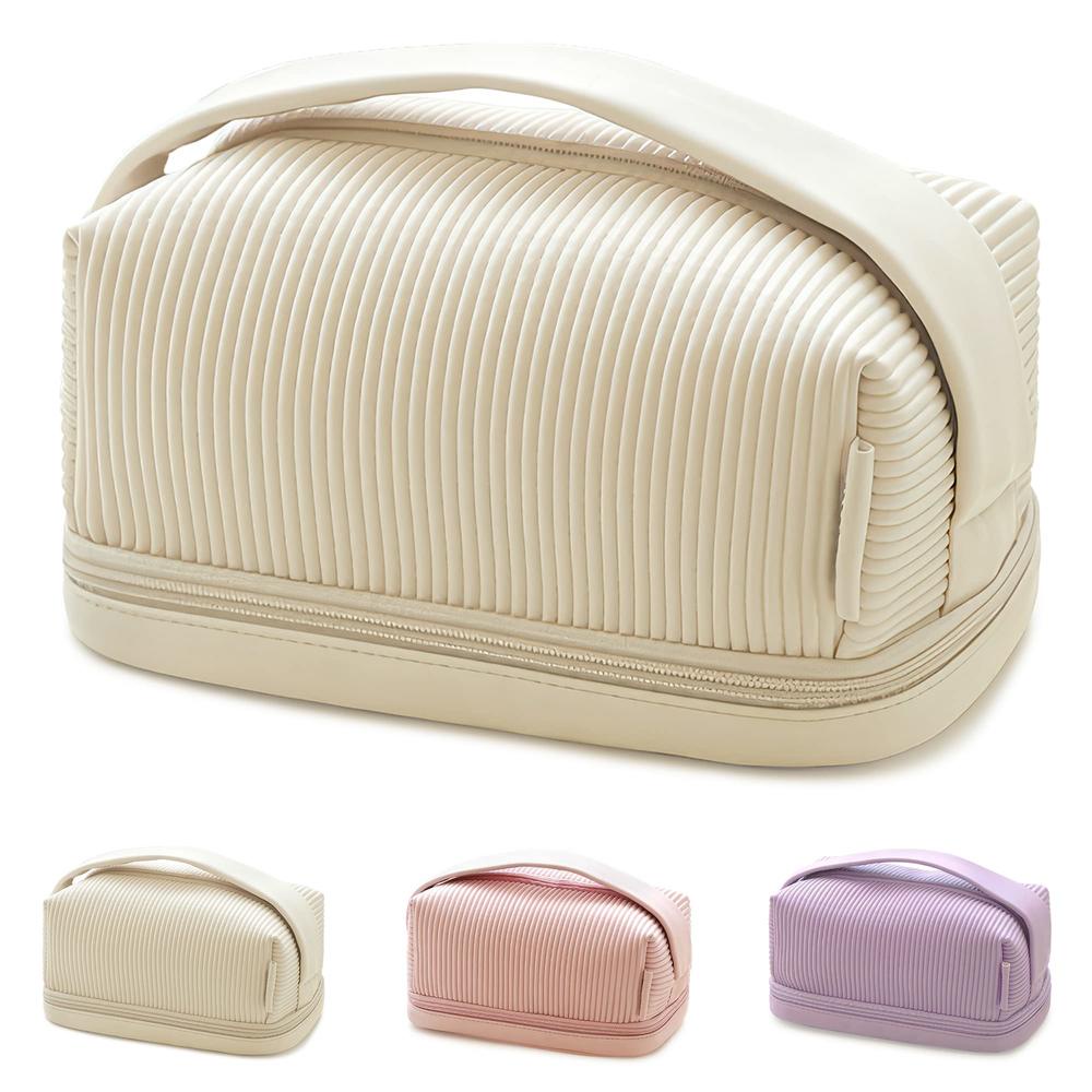 Túi Đựng Mỹ Phẩm Cỡ Lớn Bằng Da PU Hai Lớp Có Tay Cầm Tiện Dụng Cho Nữ