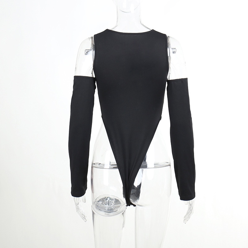 DUNEA Bộ Áo Liền Quần Tay Dài Khoét Vai In Chữ Cho Nữ