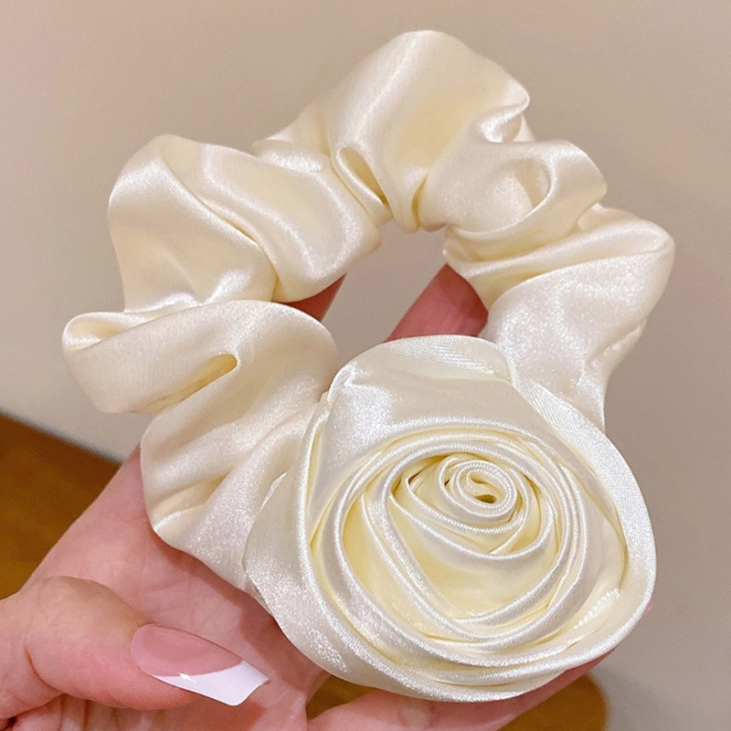 Dây Buộc Tóc Vải Satin Co Giãn Họa Tiết Hoa Hồng Phong Cách Hàn Quốc Cho Nữ