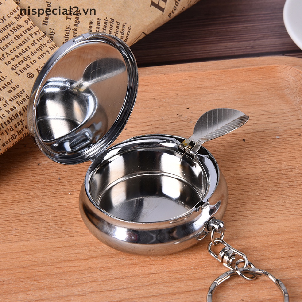 Gạt Tàn Thuốc Hai Lớp Bằng Thép Không Gỉ Có Móc Khóa Tiện Lợi