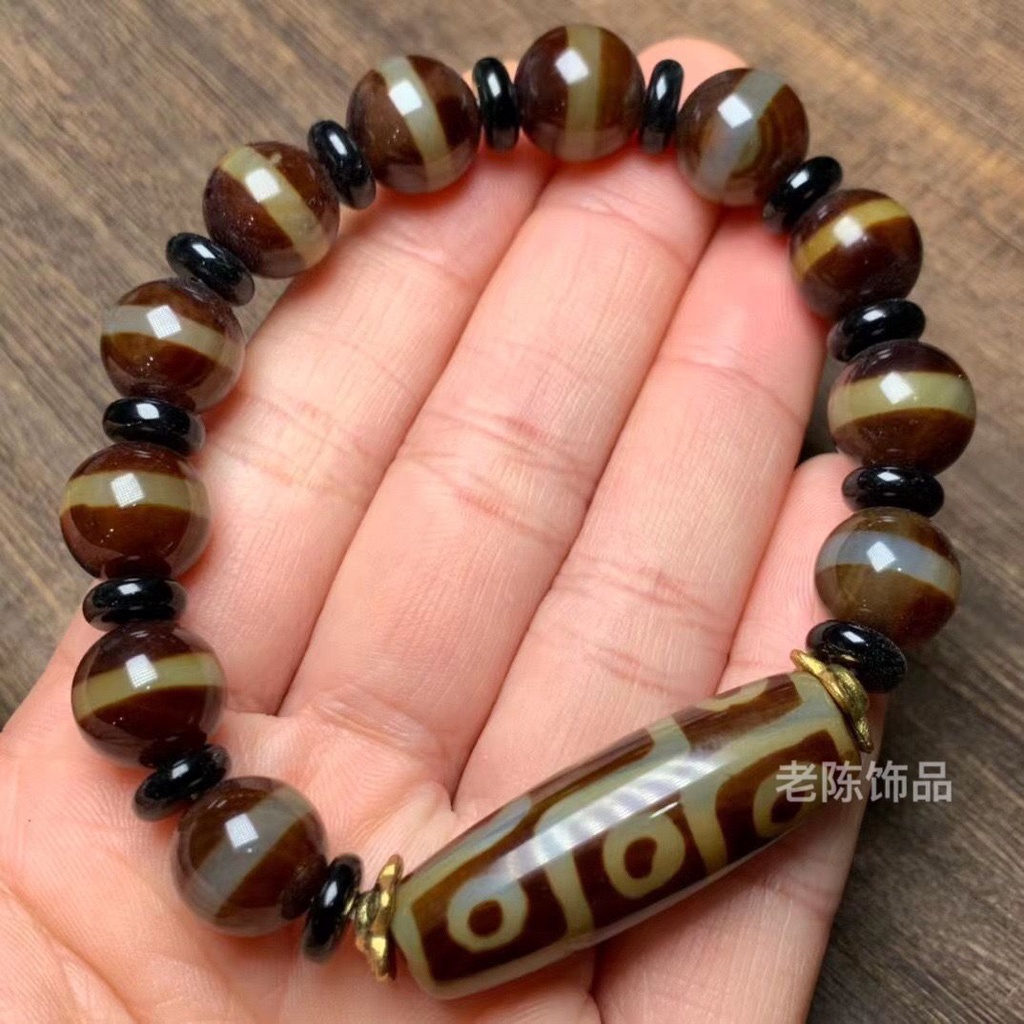 Vòng Tay Chuỗi Hạt Đá Mã Não Tự Nhiên Phong Cách Tây Tạng Dzi 4.25