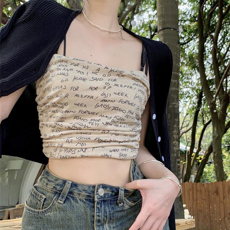 Áo Lửng Hai Dây In Chữ Ngọt Ngào Thời Trang Mùa Hè Cho Nữ