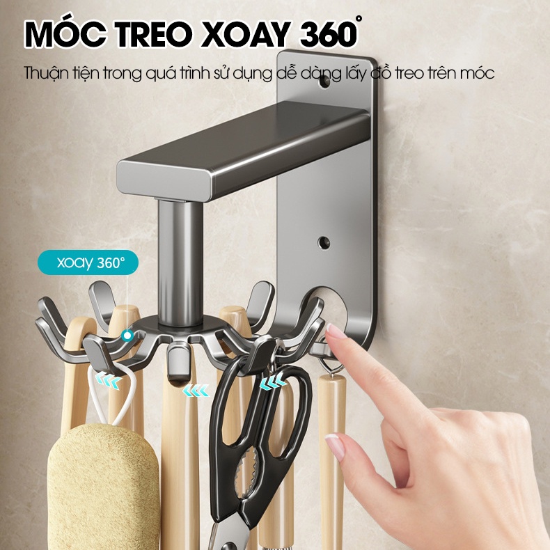 Móc xoay 360 treo đồ nhà bếp RX07 Nhôm Anod không rỉ