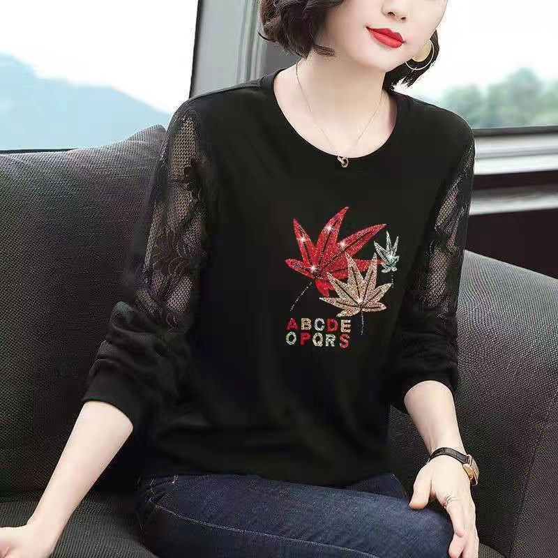 Áo Kiểu Tay Dài Dáng Rộng Phối Ren Mỏng In Họa Tiết Xinh Xắn Thời Trang Hàn Quốc Cho Nữ