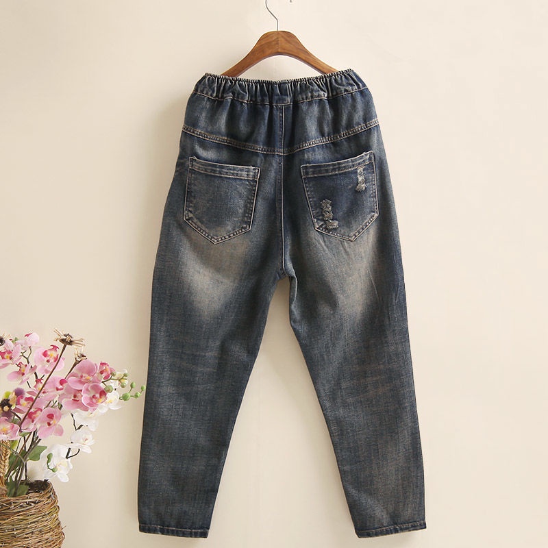 Quần Jean Dài Eo Cao Dáng Rộng Thêu Trang Trí Phong Cách Dân Tộc Thời Trang Mùa Xuân Mới Dành Cho Nữ