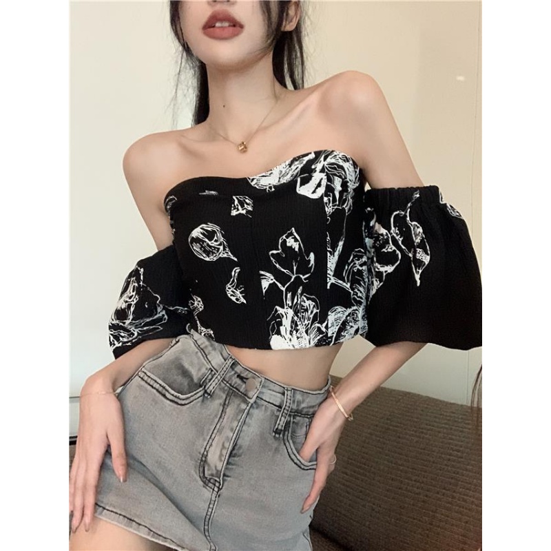 Áo Sơ Mi Ngắn Tay Trễ Vai Màu Trắng Phong Cách Pháp Thời Trang Mùa Hè Ngọt Ngào Cho Nữ